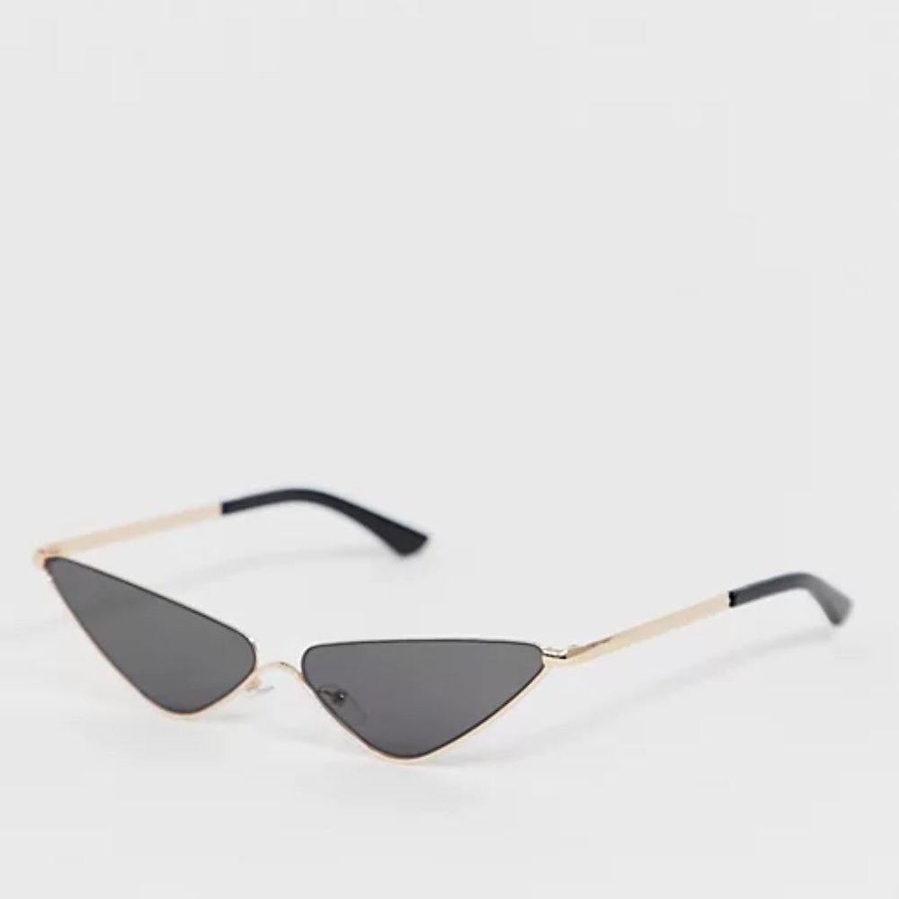 ISO AJ Morgan rimless cat eye fly trap sunglasses in gold